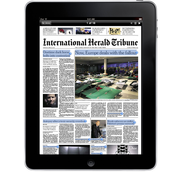 Так на экране iPad выглядит ежедневная многотиражная международная газета International Herald Tribune