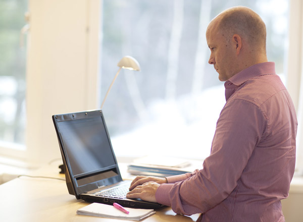 Henrik Eskilsson, the CEO of Tobii Technology, uses the eye gaze to control the computer